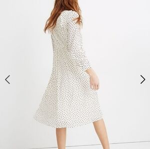 Madewell White and Black Polka Dot Ruffle Shoulder Smocked Dress Size Small